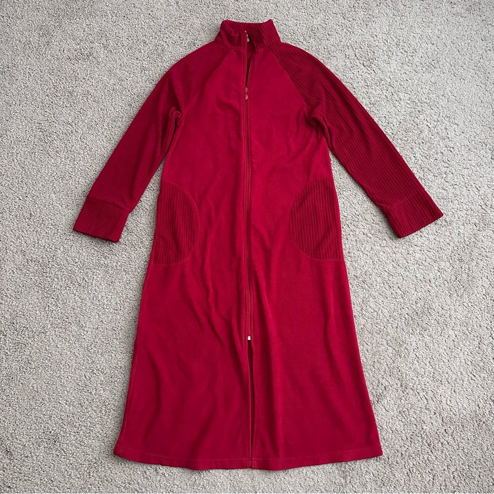 High Sierra Red Full-Zip Long Sleeve Fleece Night Gown Womens S